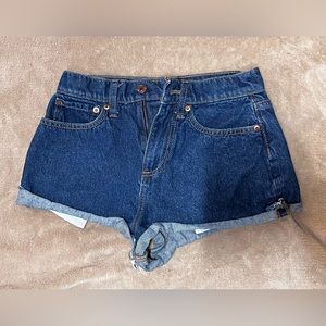 Pink cheeky denim shorts